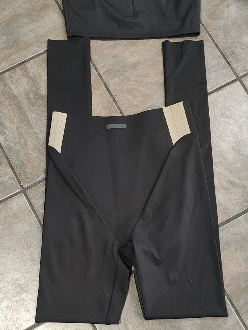 Fear of God Athletics Black Women Leggings And Top with Cream Labels
